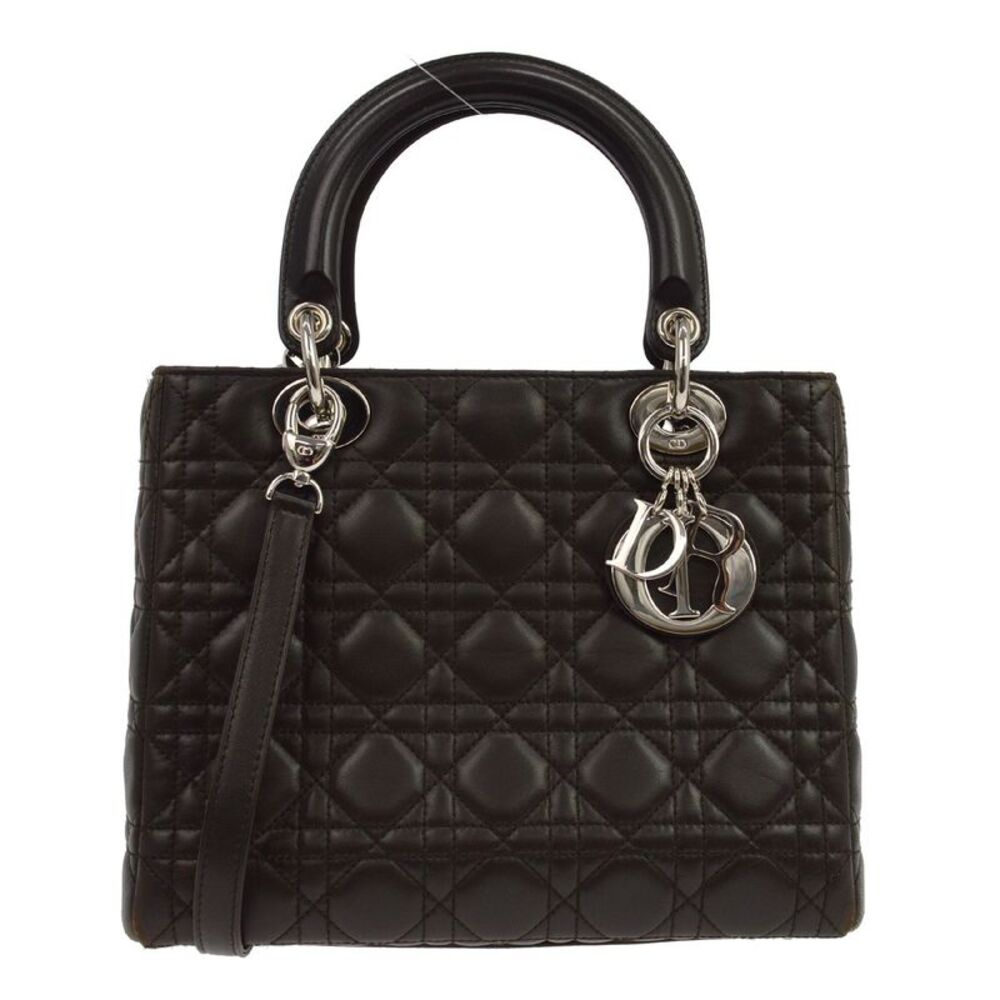 Christian Dior Lady Dior Cannage Quilt Lambskin Brown Leather Handbag